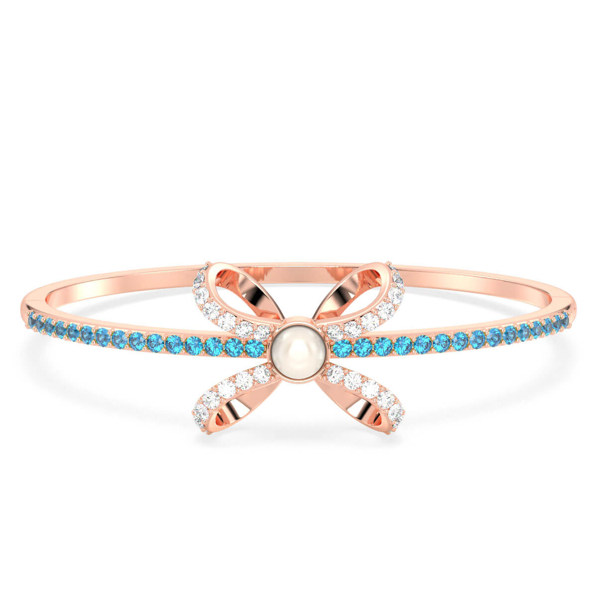 Classic Freshwater Pearl Bow Knot Bracelet With Swiss Blue Topaz in Rose