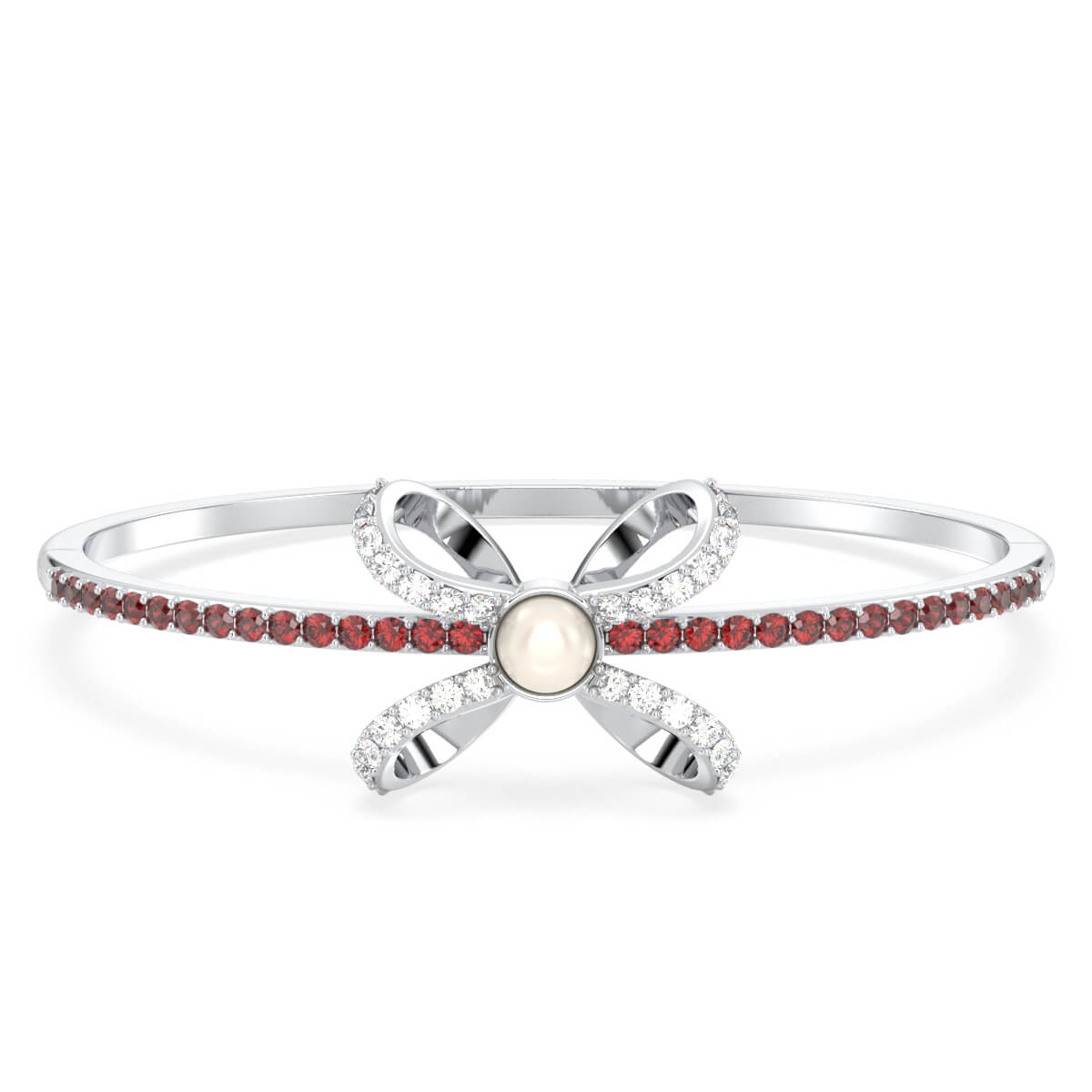 Classic Freshwater Pearl Bow Knot Bracelet With Garnet in White