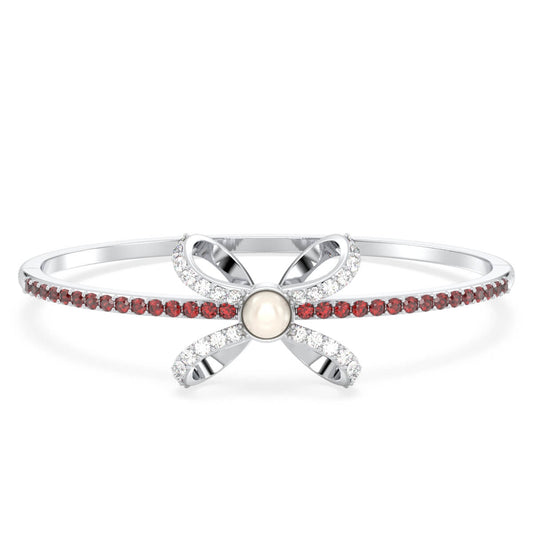 Classic Freshwater Pearl Bow Knot Bracelet With Garnet in White