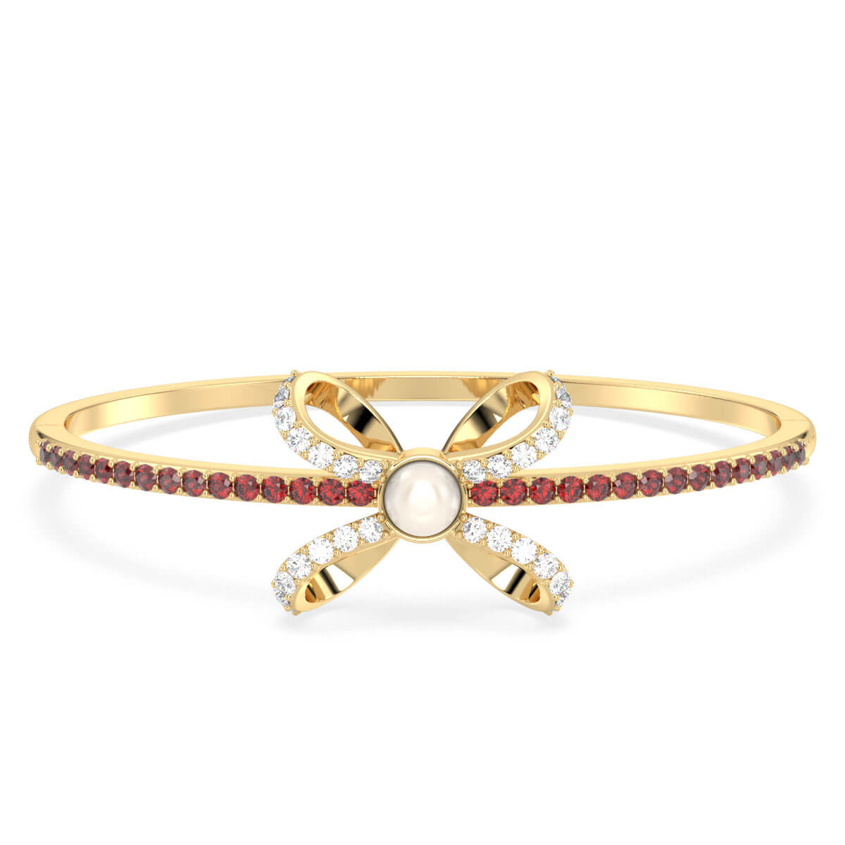 Classic Freshwater Pearl Bow Knot Bracelet With Garnet in Yellow