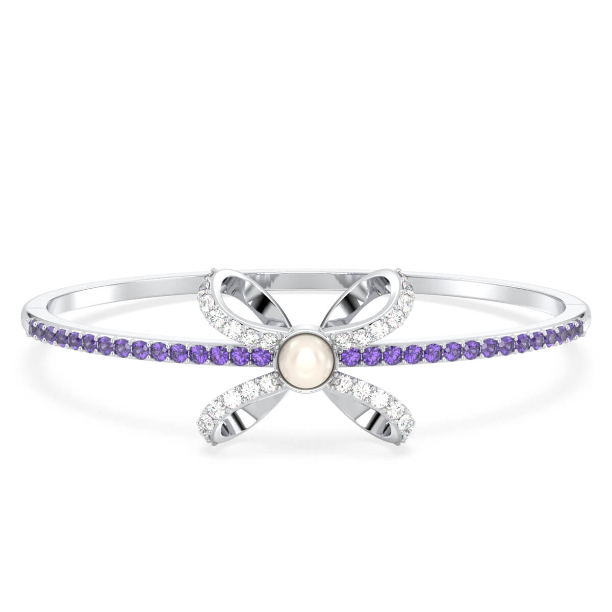 Classic Freshwater Pearl Bow Knot Bracelet With Amethyst in White