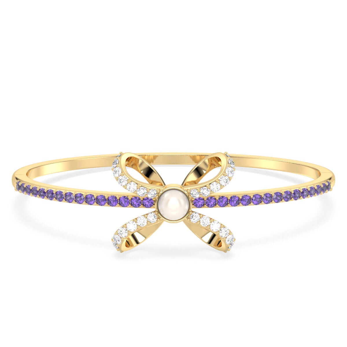 Classic Freshwater Pearl Bow Knot Bracelet With Amethyst in Yellow