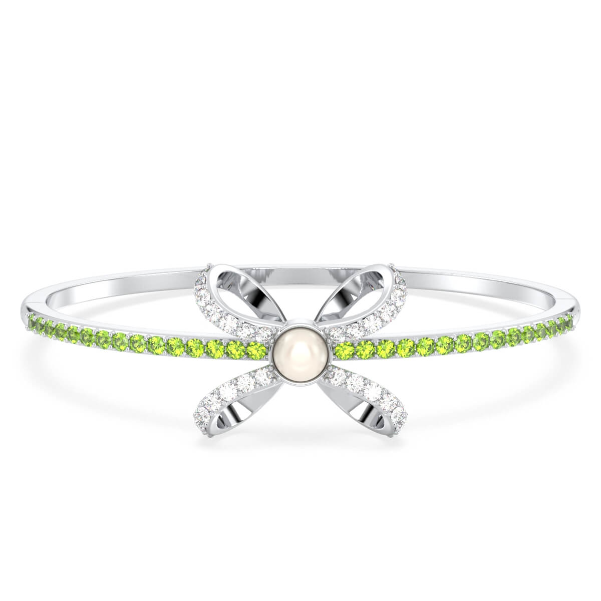 Classic Freshwater Pearl Bow Knot Bracelet With Peridot in White