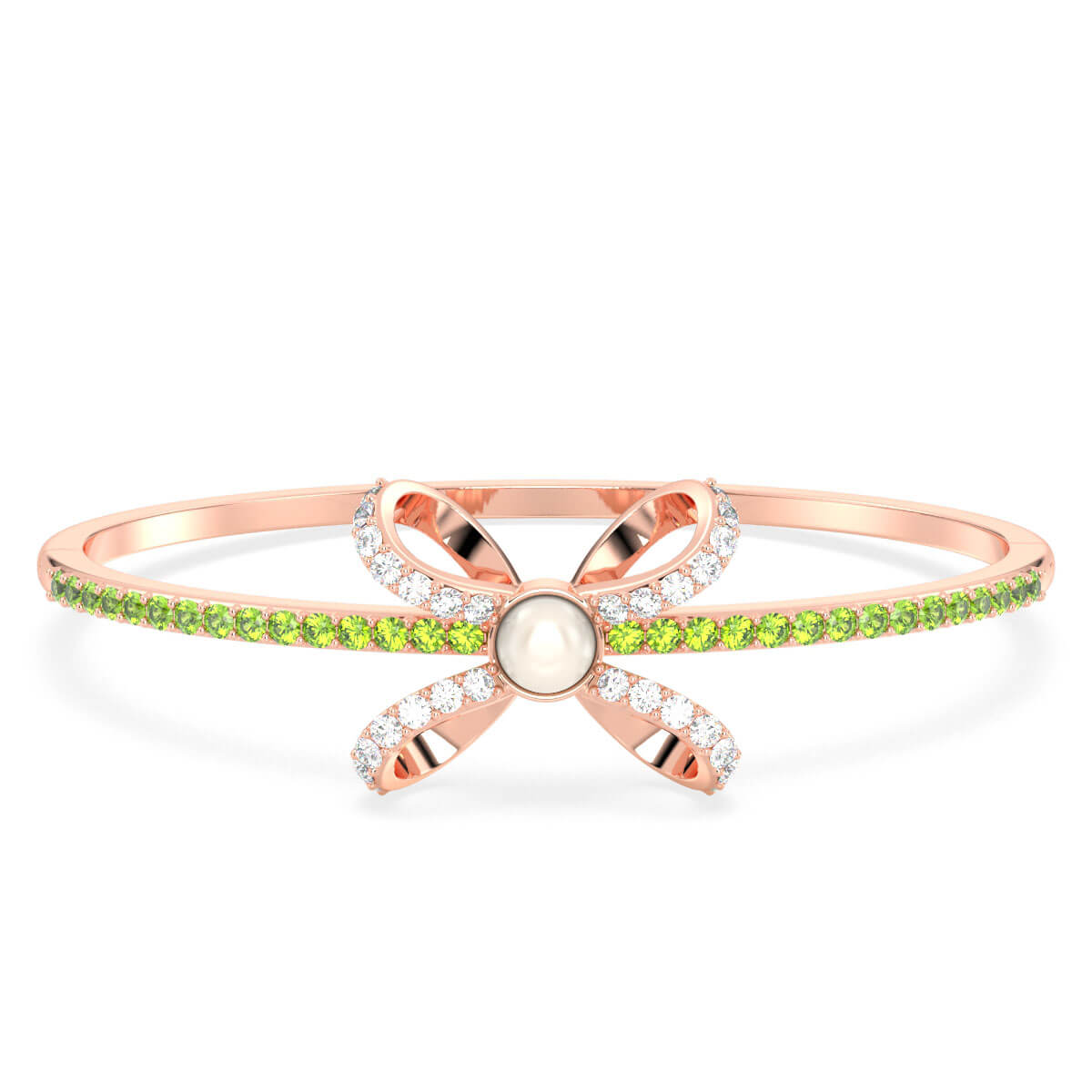 Classic Freshwater Pearl Bow Knot Bracelet With Peridot in Rose