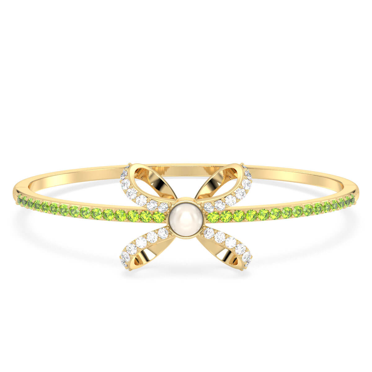 Classic Freshwater Pearl Bow Knot Bracelet With Peridot in Yellow