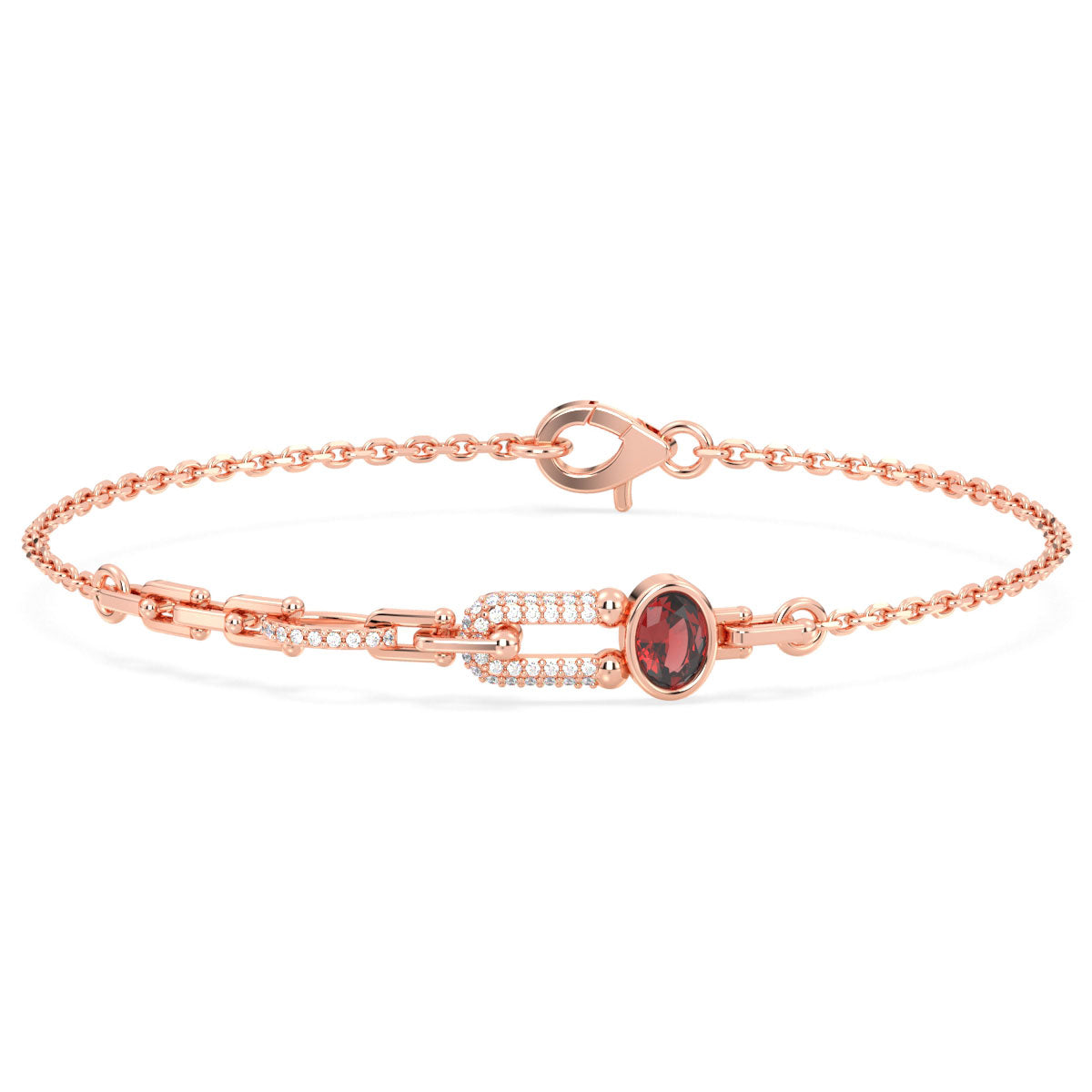 Geometric Link Bracelet With Red Garnet in Rose