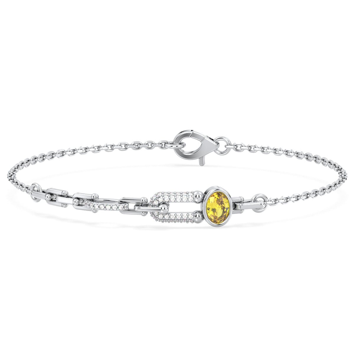 Geometric Link Bracelet With Citrine in White