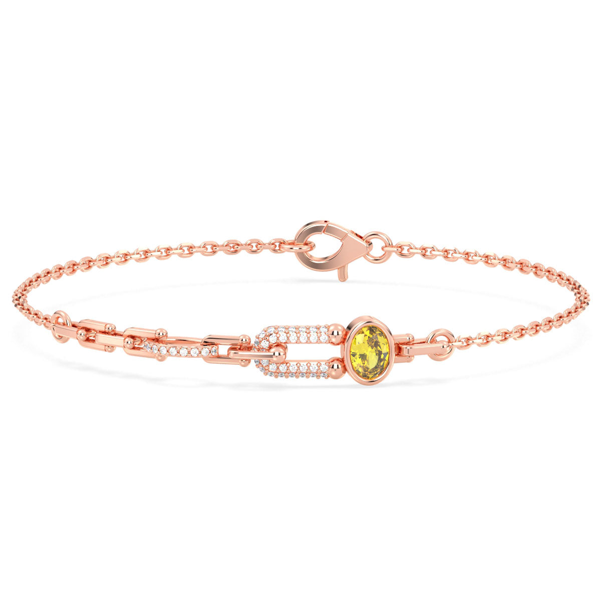 Geometric Link Bracelet With Citrine in Rose