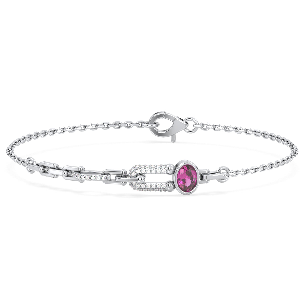 Geometric Link Bracelet With Pink Topaz in White