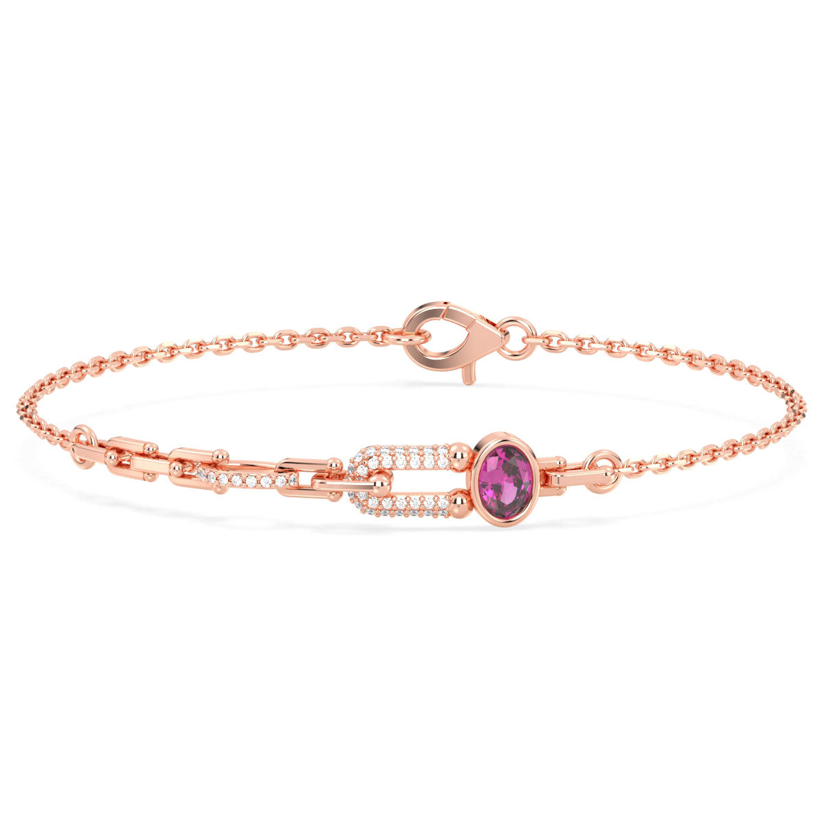 Geometric Link Bracelet With Pink Topaz in Rose