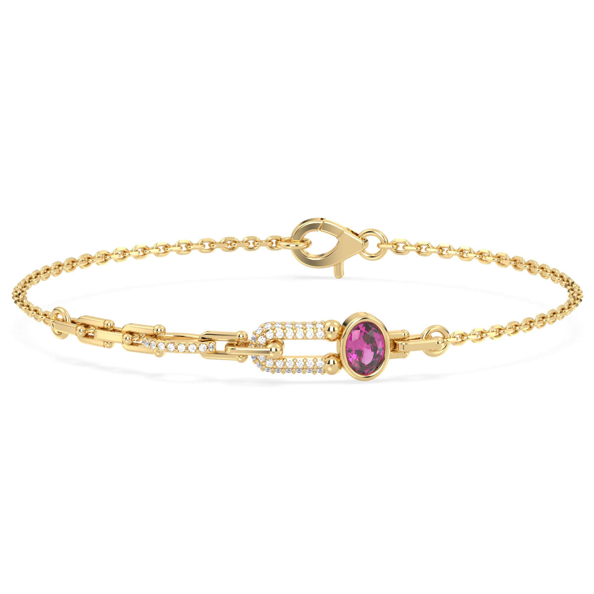 Geometric Link Bracelet With Pink Topaz in Yellow