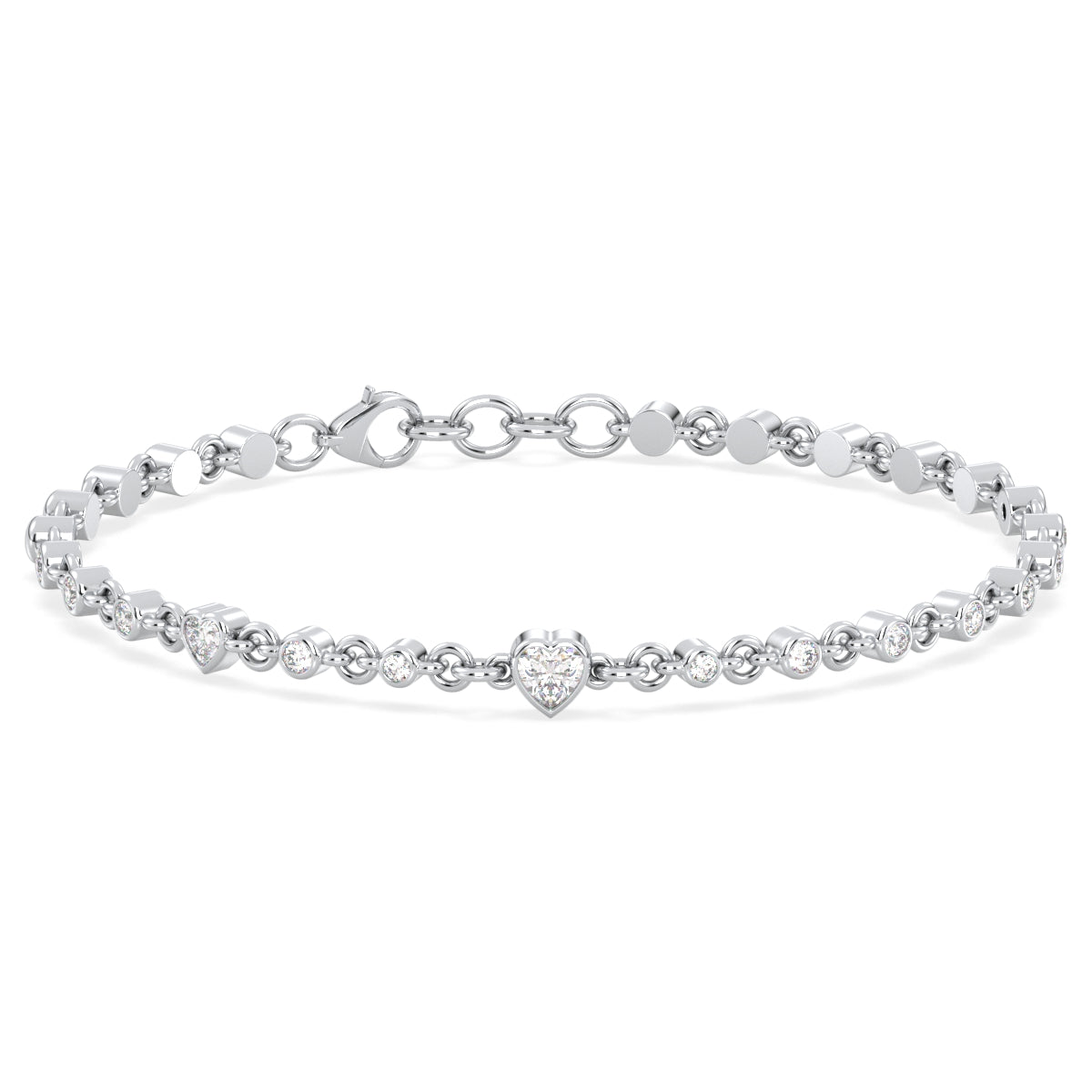 Era Of Love- Heart-Shaped Mossainite Station Bracelet- White Gold