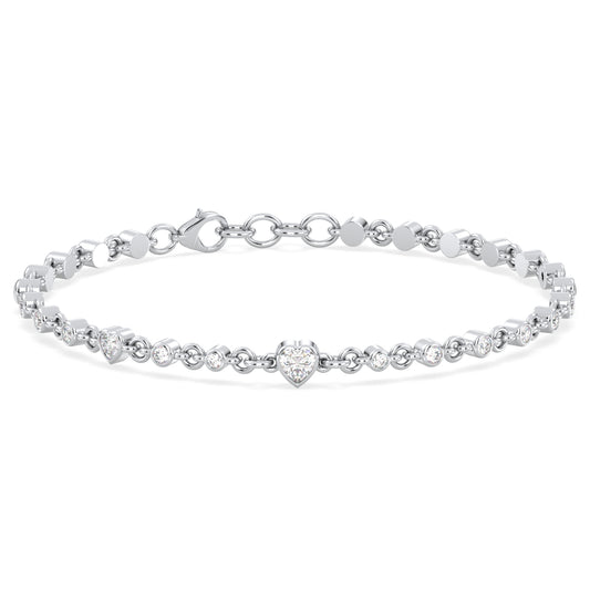 Era Of Love- Heart-Shaped Mossainite Station Bracelet- White Gold