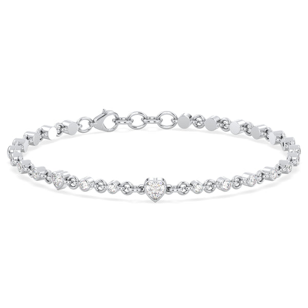 Era Of Love- Heart-Shaped Mossainite Station Bracelet- White Gold