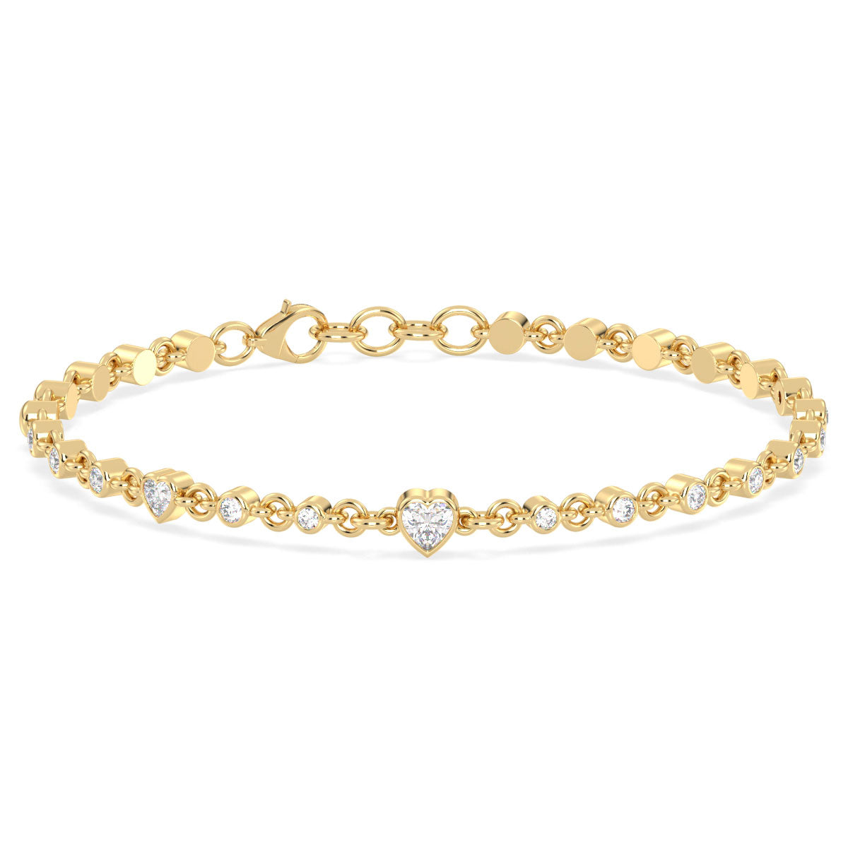 Era Of Love- Heart-Shaped Mossainite Station Bracelet- Yellow Gold