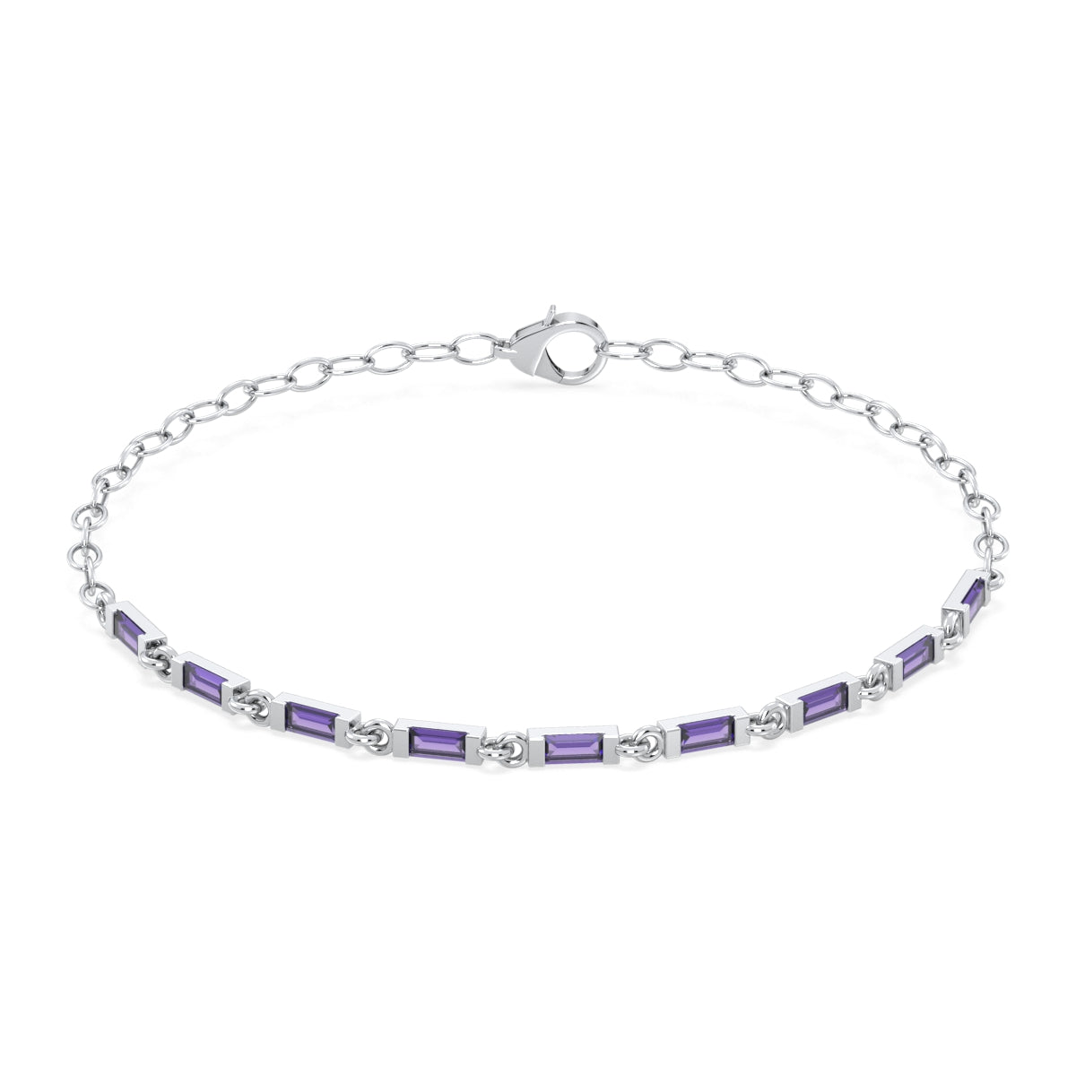 Amethyst Link Bracelet-White Gold