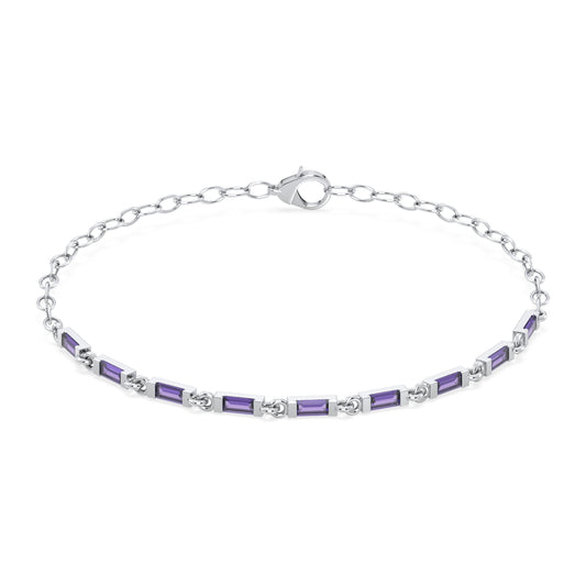 Amethyst Link Bracelet-White Gold