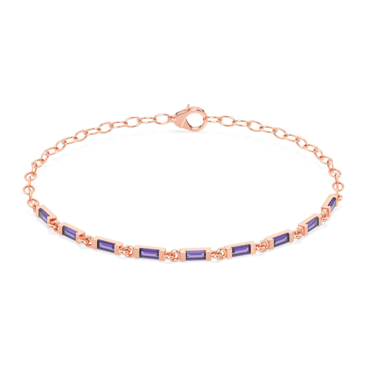 Amethyst Link Bracelet-Rose Gold