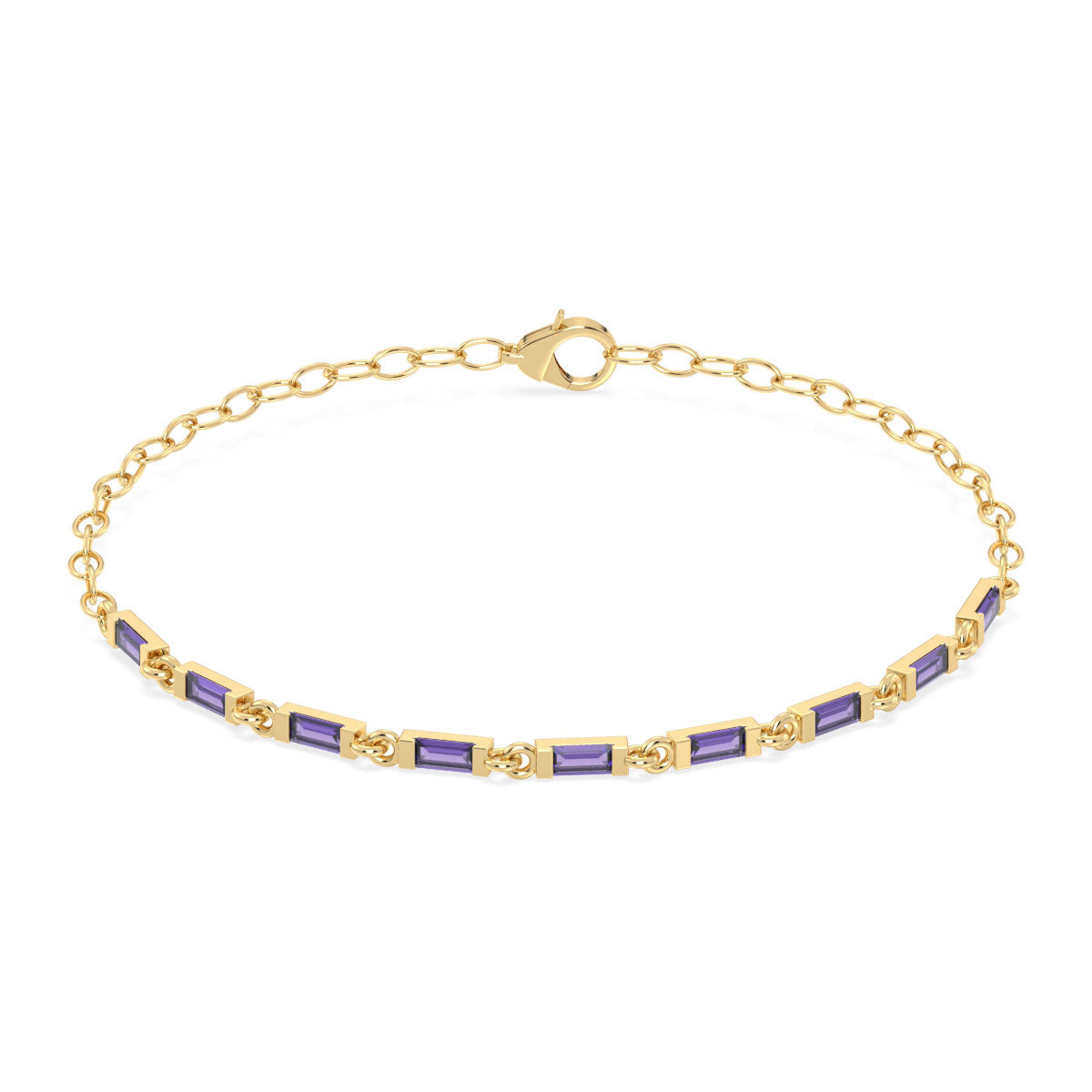 Amethyst Link Bracelet-Yellow Gold