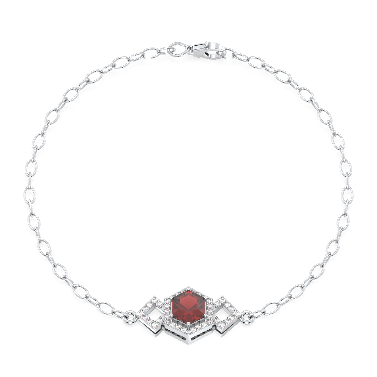 Classic Hexagonal Red Garnet Bracelet-White Gold