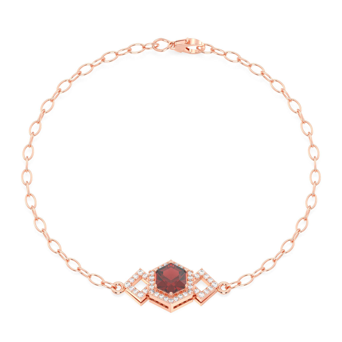 Classic Hexagonal Red Garnet Bracelet- Rose Gold