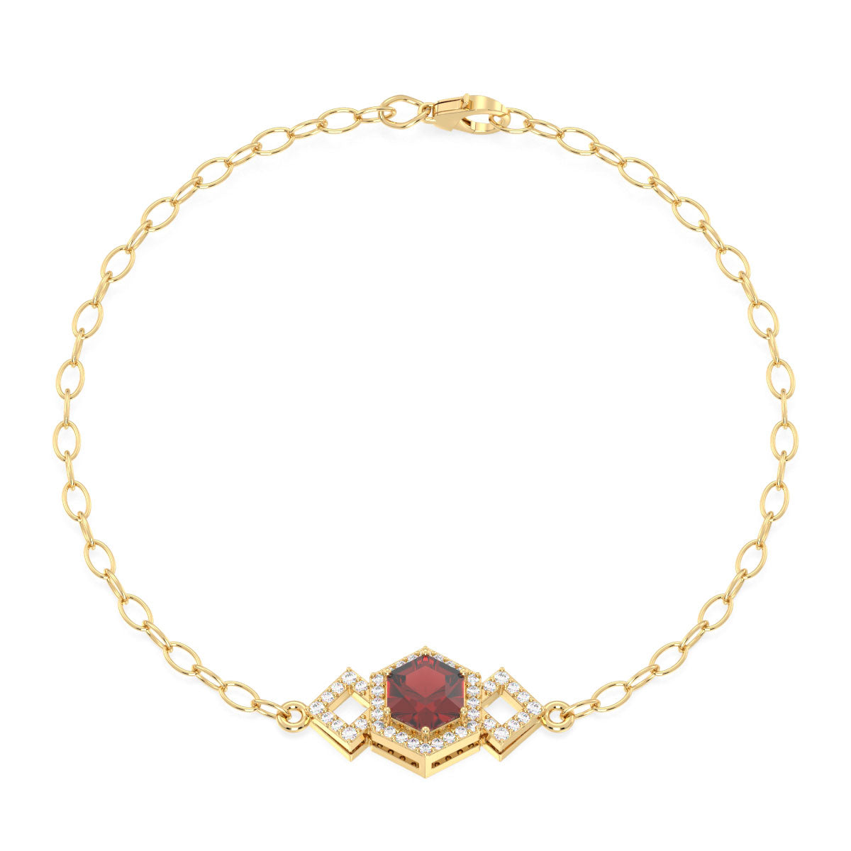 Classic Hexagonal Red Garnet Bracelet-Yellow Gold