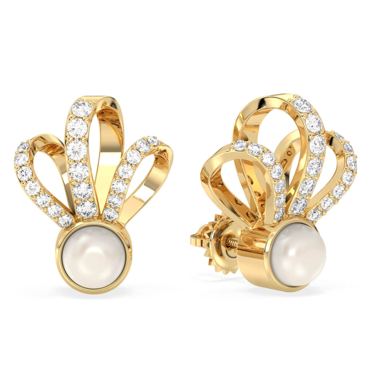 Classic Pearl and Moissanite Earrings - Yellow