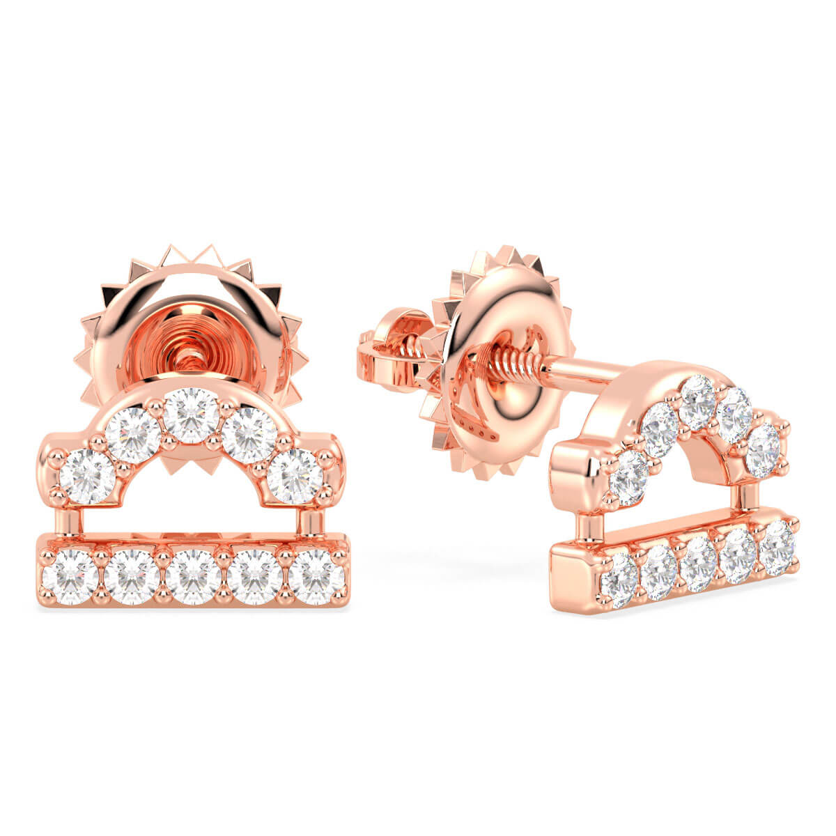 Libra Zodiac Sign Moissanite Stud Earrings - Rose