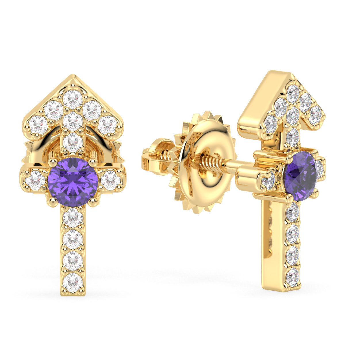 Era Of You- Sagittarius Zodiac Amethyst Earrings-Yellow Gold