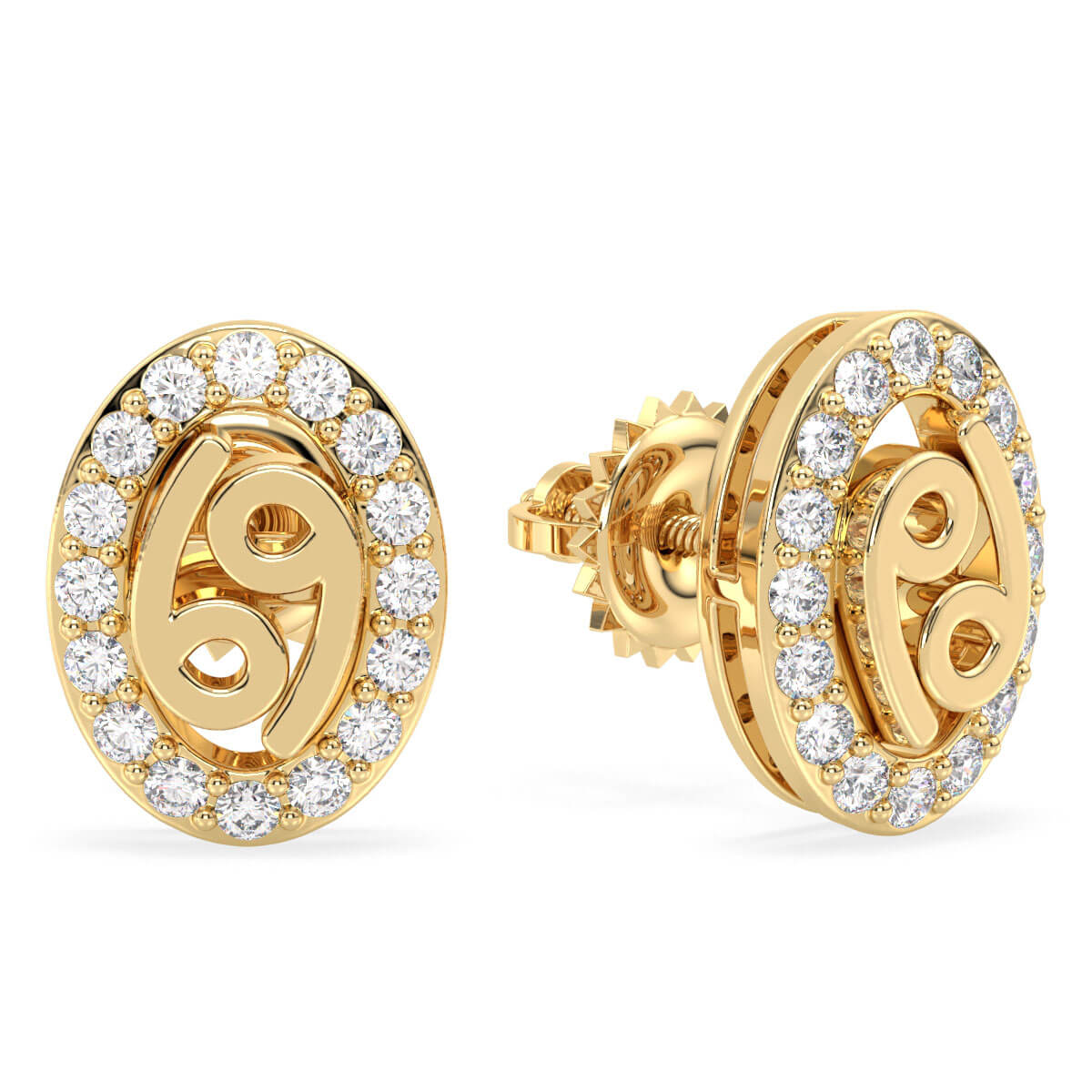 Cancer Zodiac Sign Moissanite Stud Earrings - Yellow