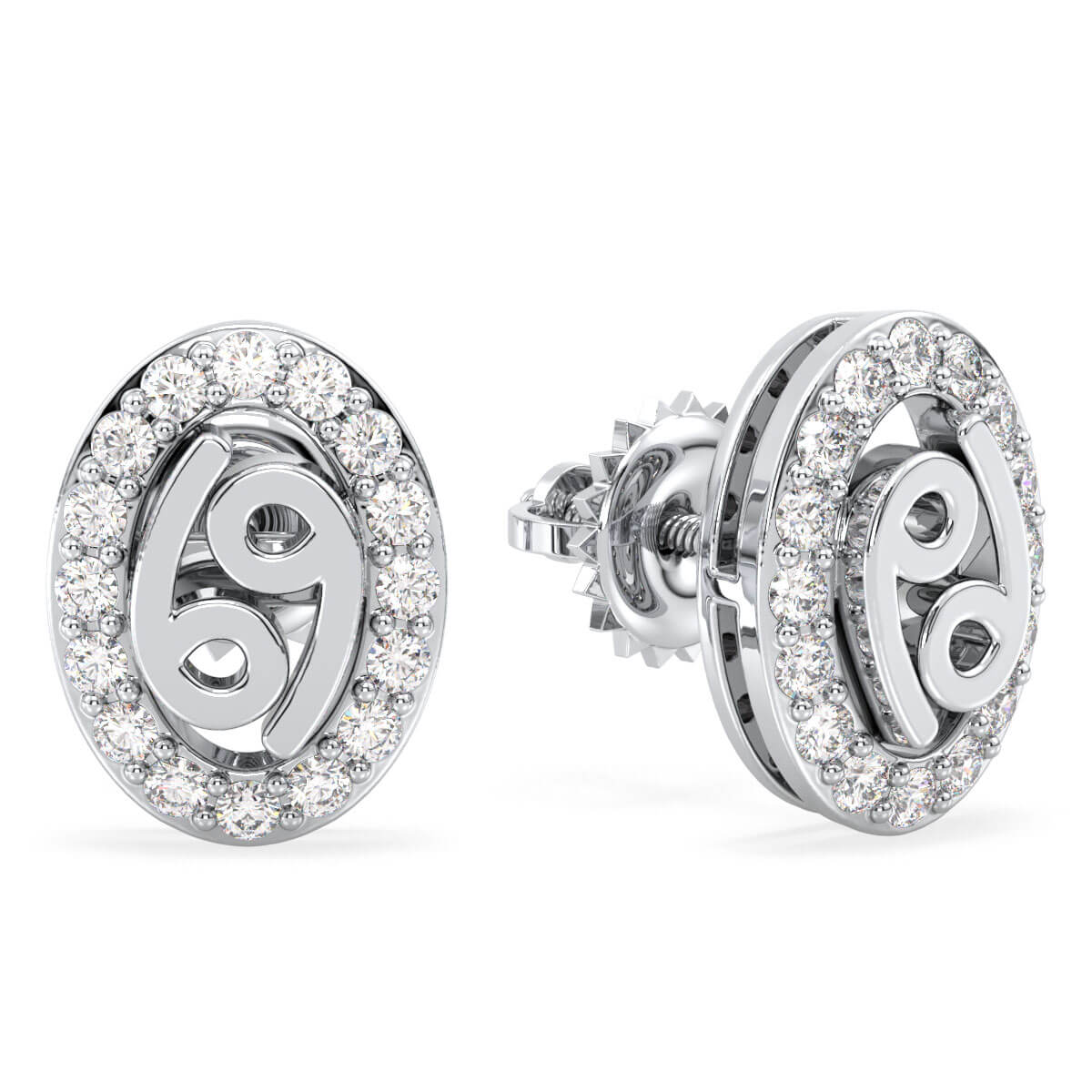 Cancer Zodiac Sign Moissanite Stud Earrings - White