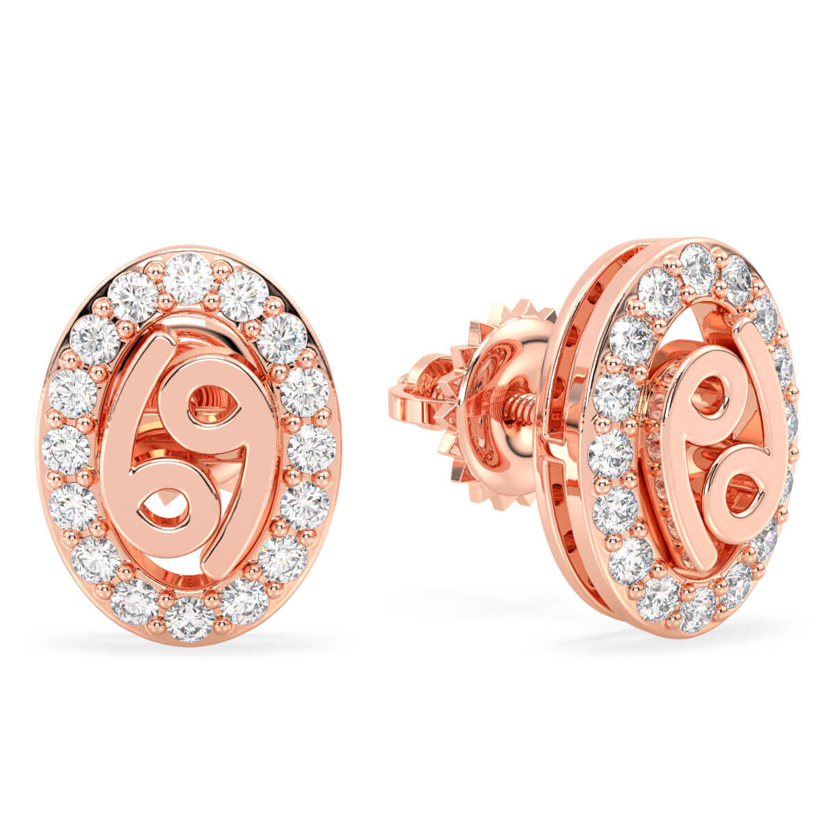 Cancer Zodiac Sign Moissanite Stud Earrings - Rose