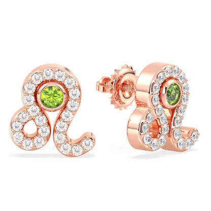 Leo Zodiac Sign Peridot Stud Earrings- Rose