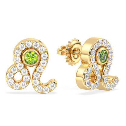 Leo Zodiac Sign Peridot Stud Earrings- Yellow