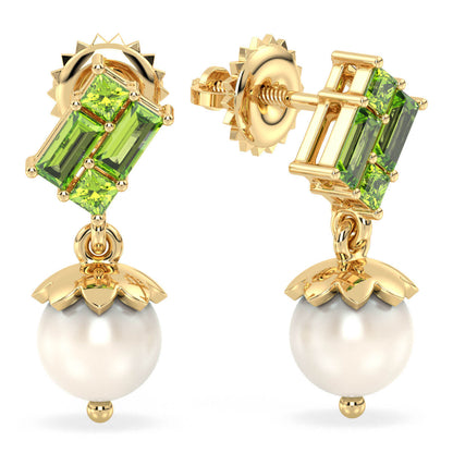 Classic Peridot and Pearl Double Dangle Earrings - Yellow