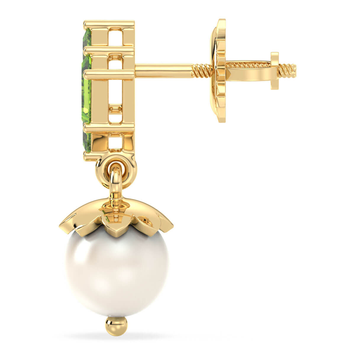 Classic Peridot and Pearl Double Dangle Earrings - Yellow