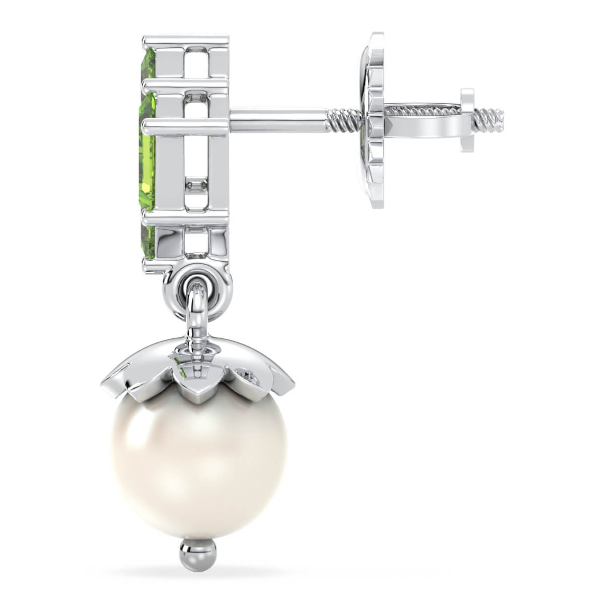 Classic Peridot and Pearl Double Dangle Earrings - White