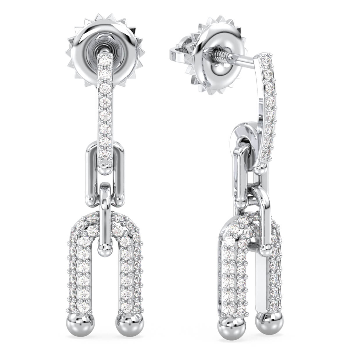 Geometric Link Moissanite Dangle Earrings - White