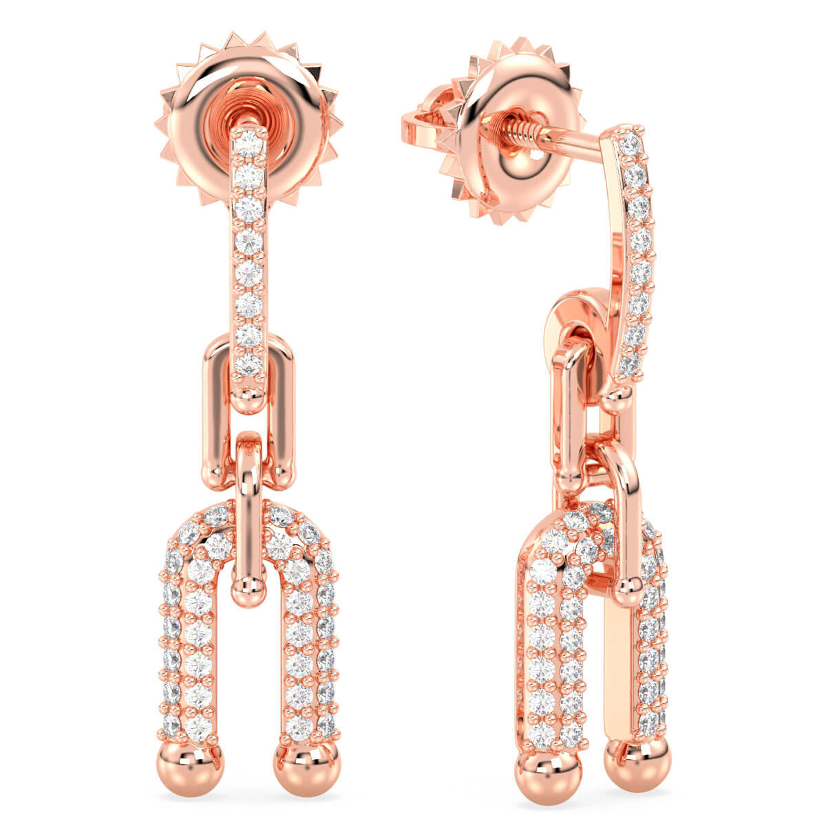 Geometric Link Moissanite Dangle Earrings - Rose