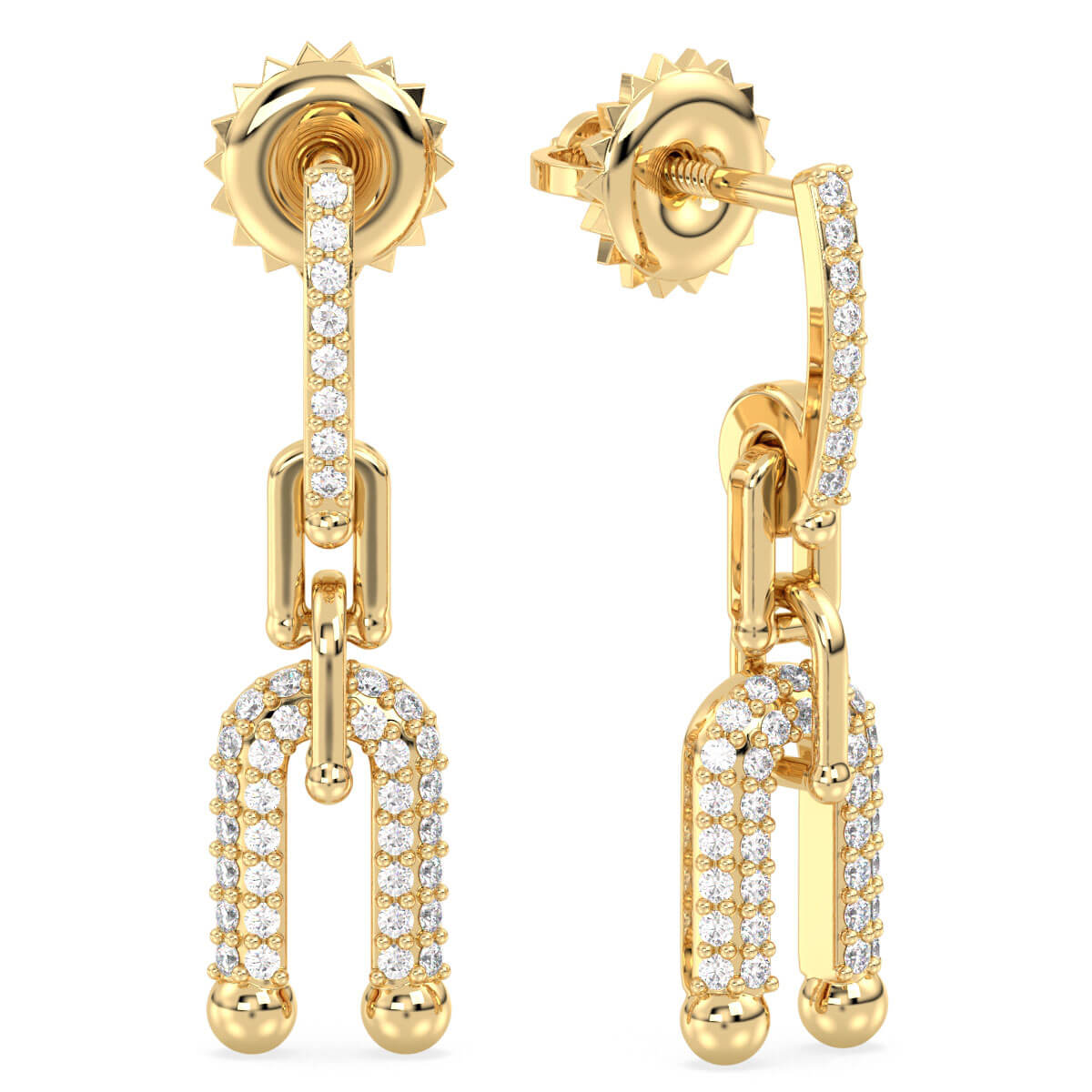 Geometric Link Moissanite Dangle Earrings - Yellow