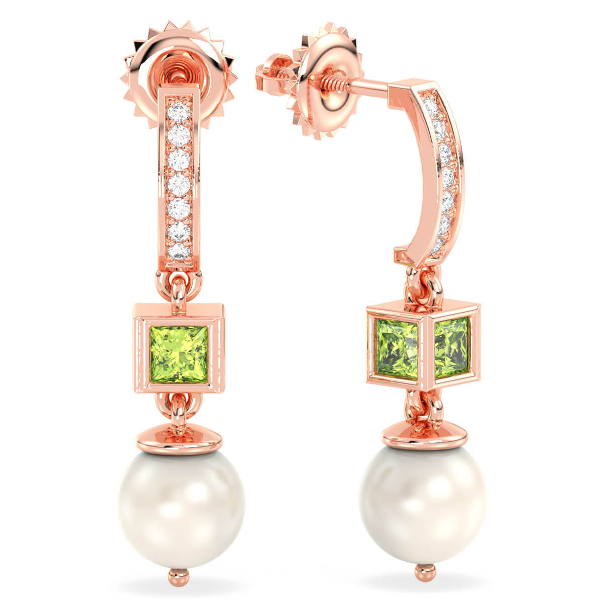 Freshwater Pearl and Peridot Dangle Earrings - Rose