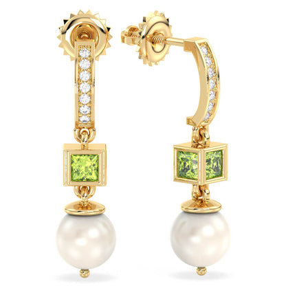 Freshwater Pearl and Peridot Dangle Earrings - Yellow