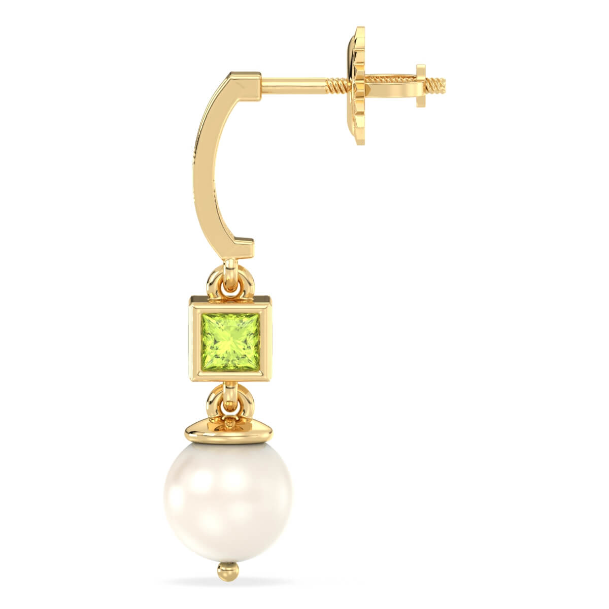 Freshwater Pearl and Peridot Dangle Earrings - Yellow