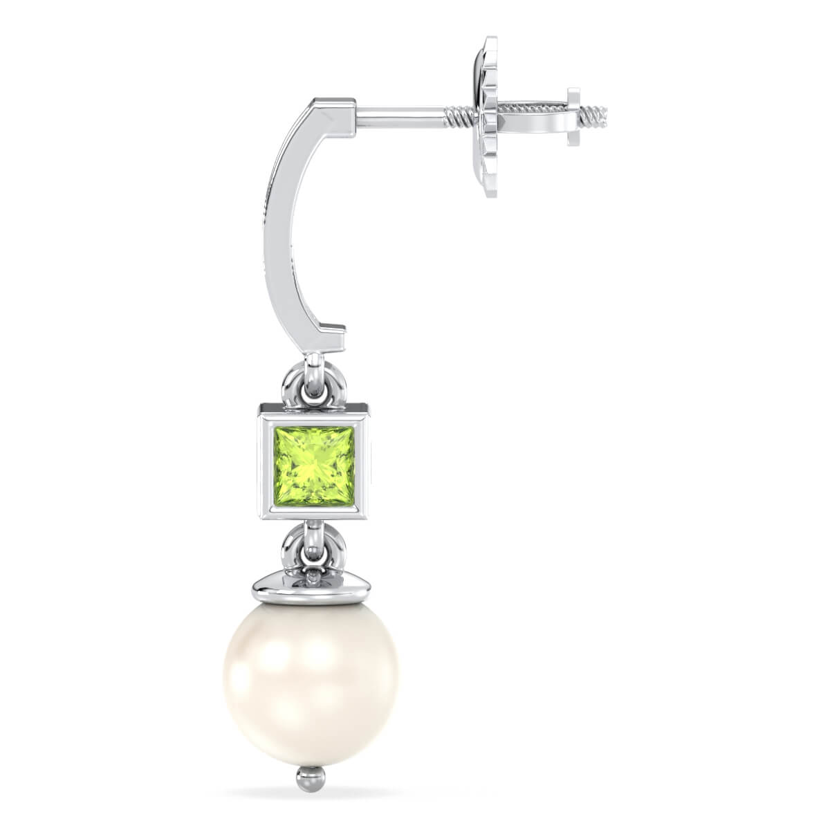 Freshwater Pearl and Peridot Dangle Earrings - White