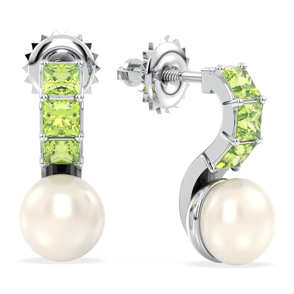 Peridot and Freshwater Pearl Dangle Earrings - White