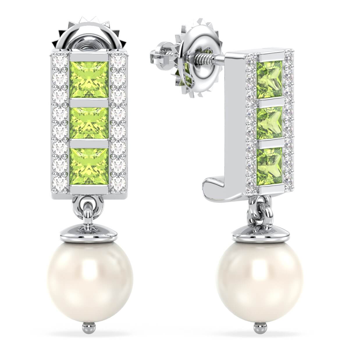 Peridot and Pearl Drop Earrings - White