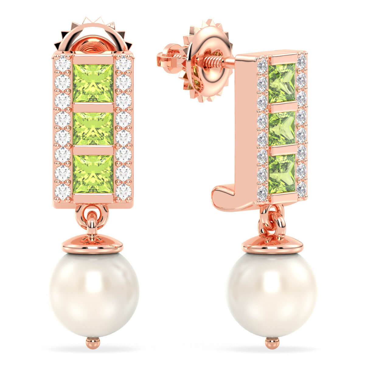 Peridot and Pearl Drop Earrings - Rose