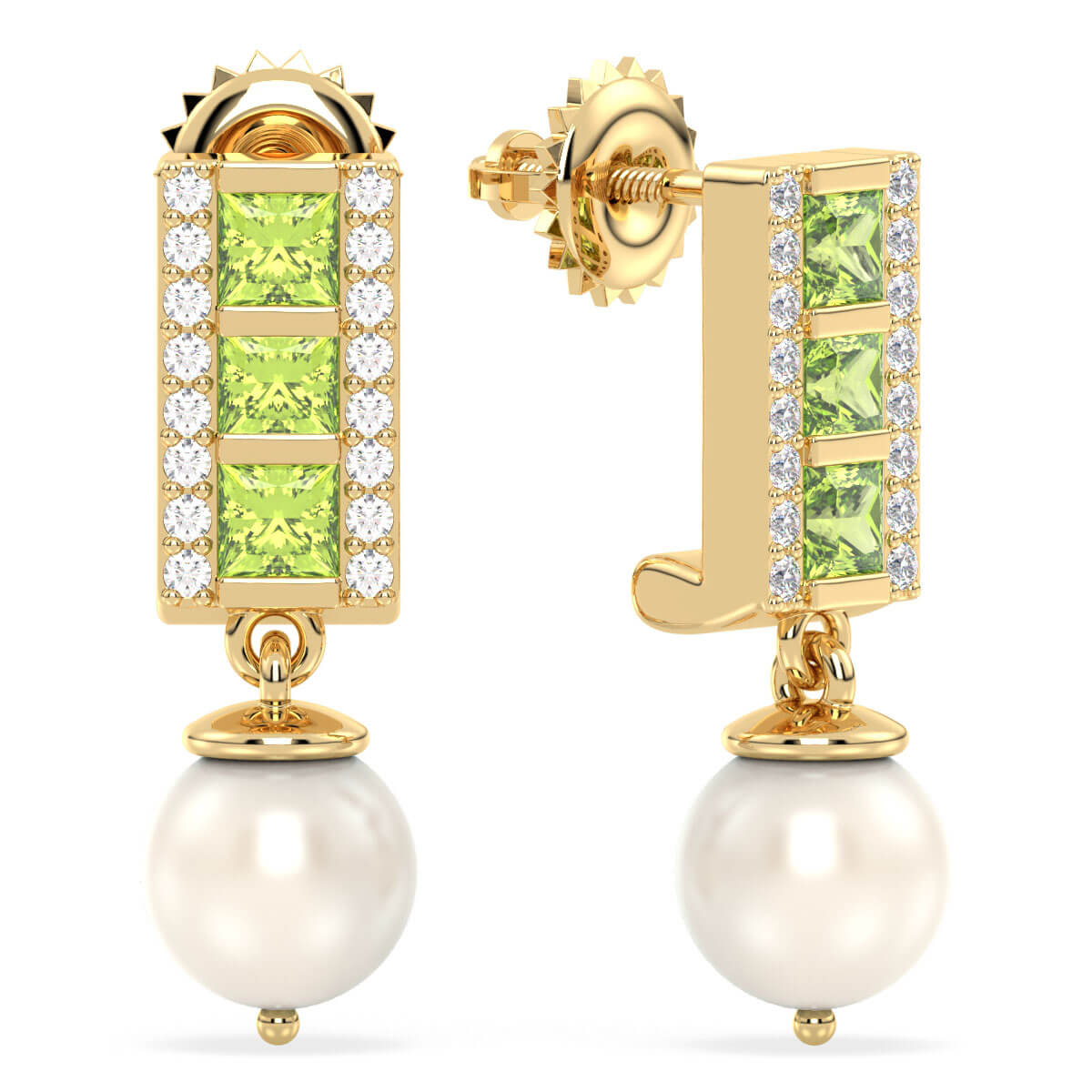 Peridot and Pearl Drop Earrings - Yellow