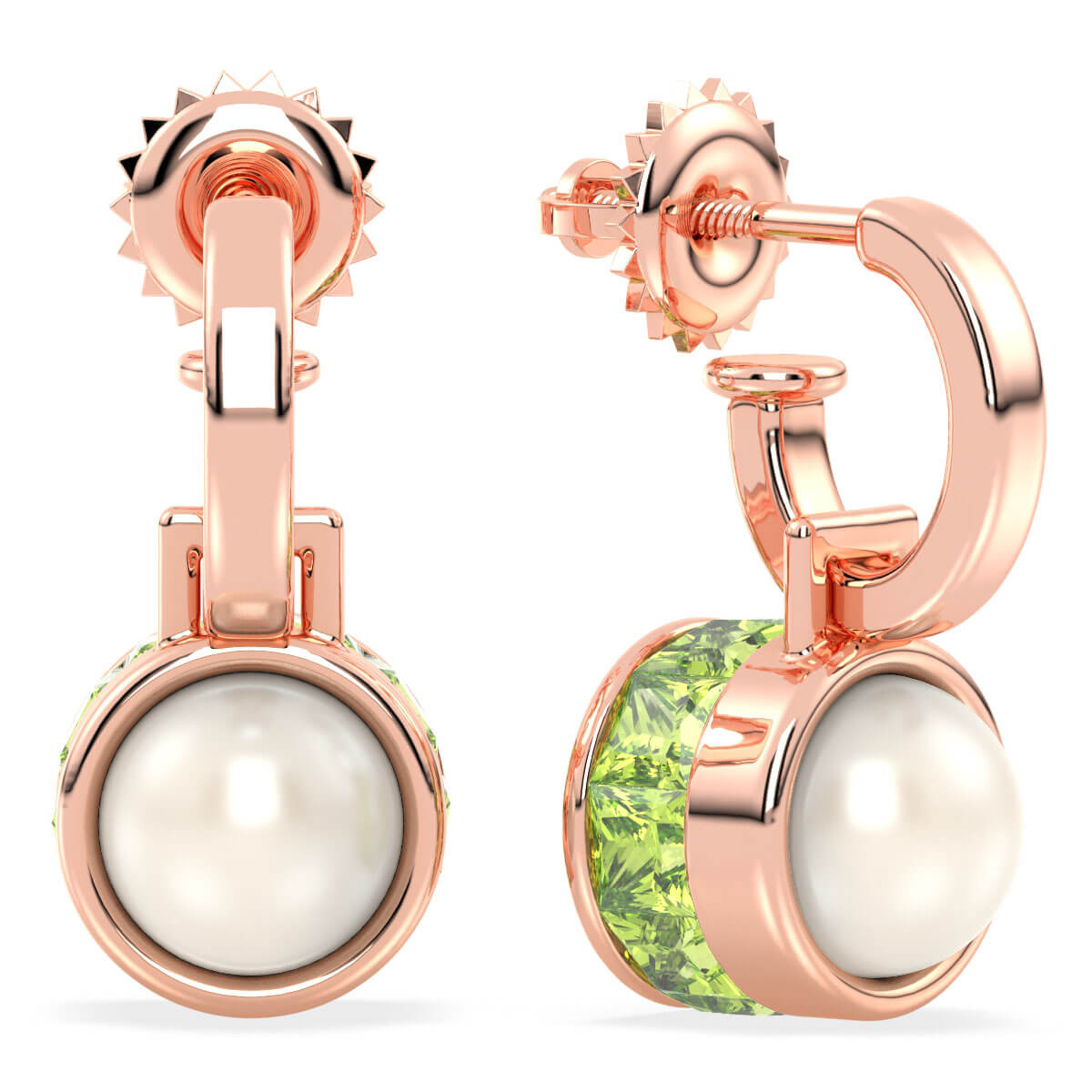 Princess Peridot and Pearl Drop Earrings - Rose