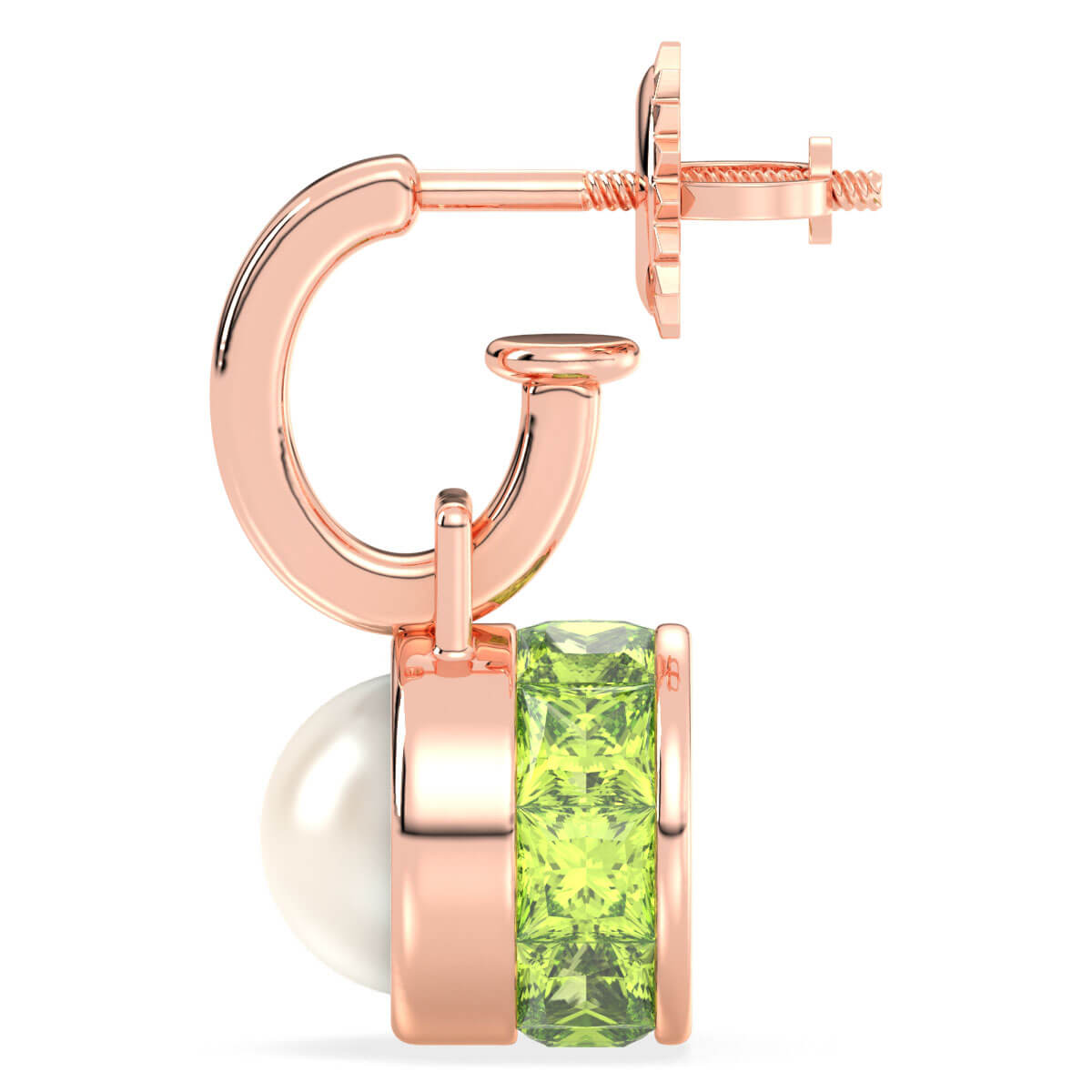 Princess Peridot and Pearl Drop Earrings - Rose